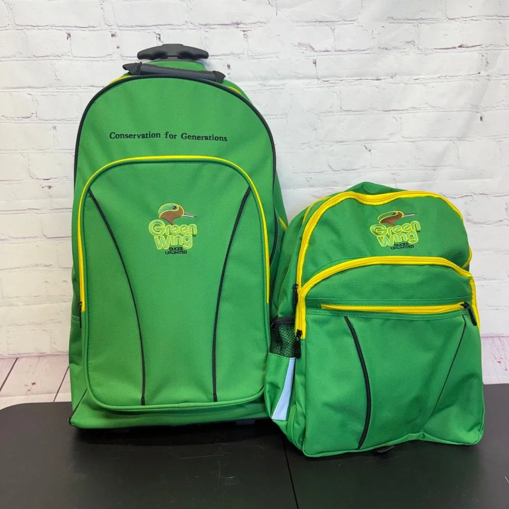 Ducks Unlimited Green Wing Rolling Suitcase and Backpack Set Green Yellow